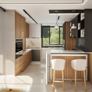 Kitchen,modern style,Sunny,Ceramic tile floor,Painted wall,glass,gypsum,wood,Internal Light Source,Realistic Details